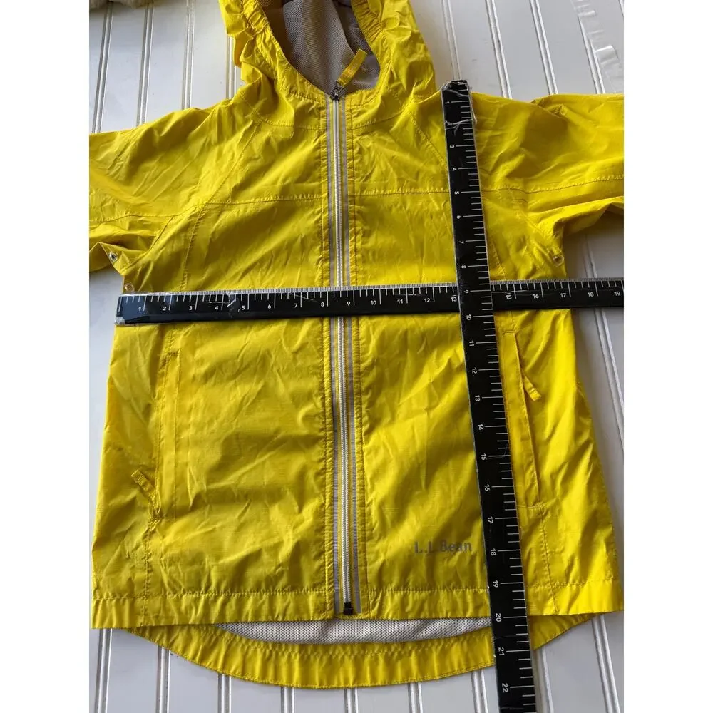 L.L.Bean Kids Yellow Hooded Rain Jacket Windbreaker Size 8 Nylon Reflective